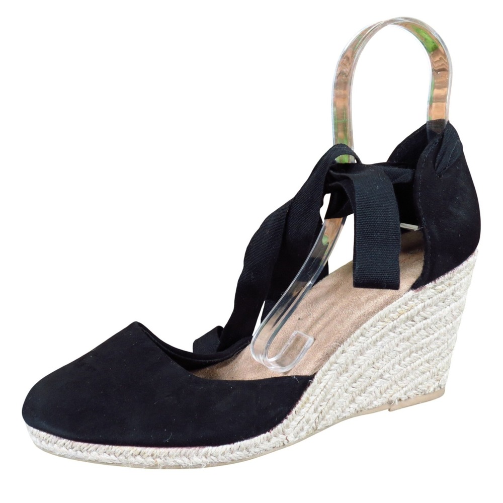 Old Navy Women Espadrille‎ Wedge Sandals Size 10 Summer Casual Black Faux Suede